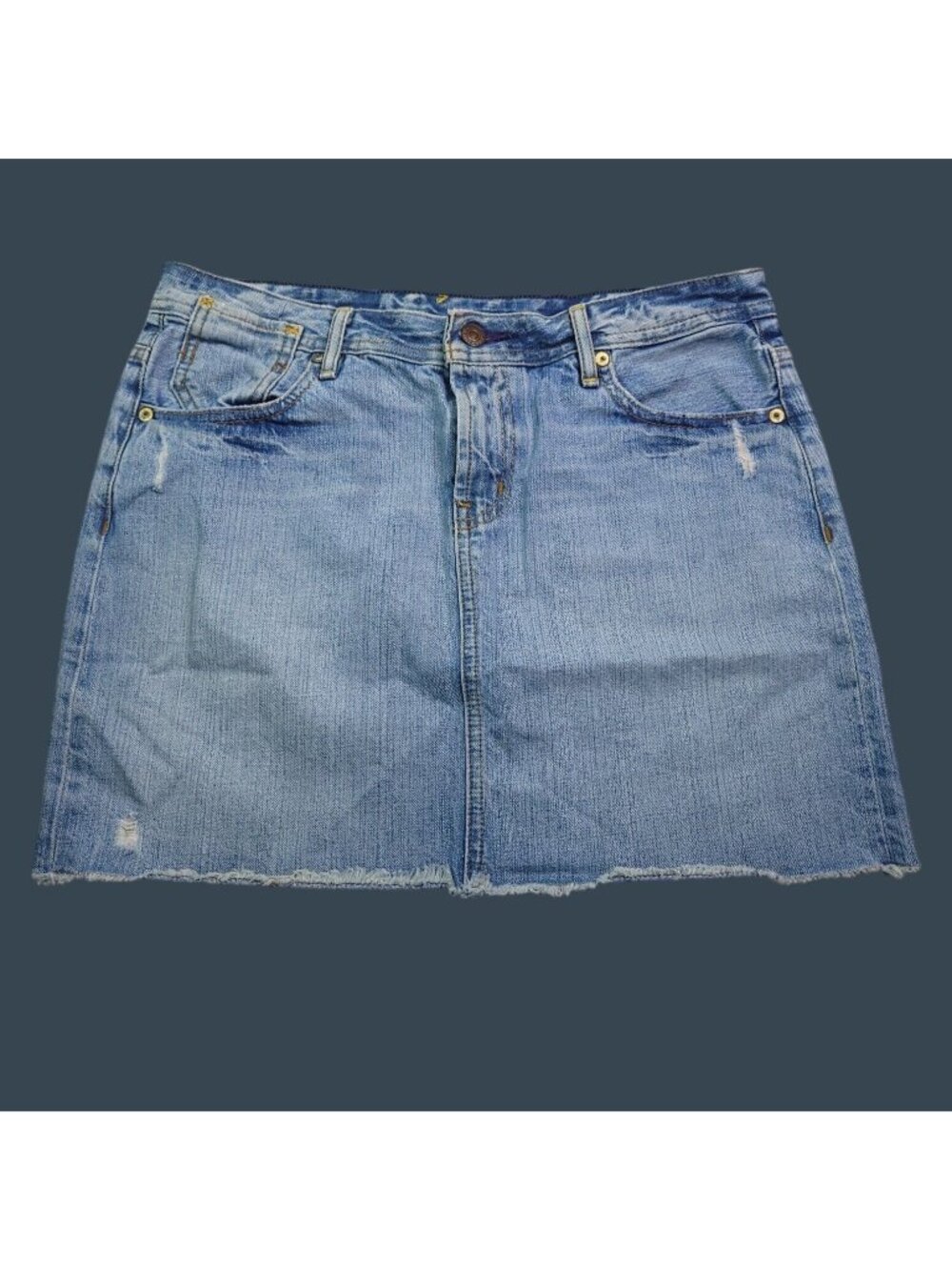 Vintage Polo Jeans Co. Distressed Denim Mini Skirt 8 Frayed Hem Light Wash Y2K